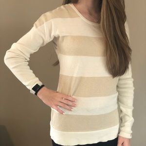 Banana Republic White/Gold Metallic Stripe Sweater